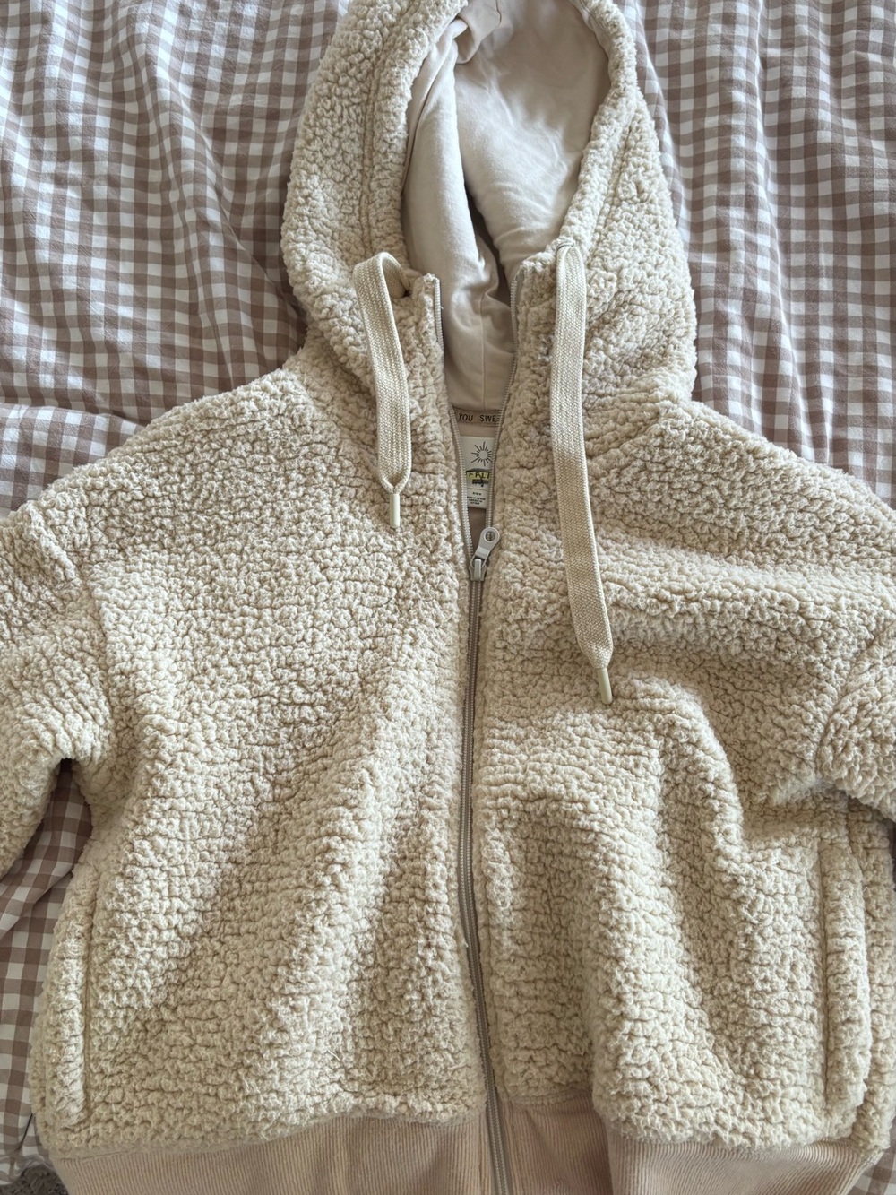 Aerie Offline Sherpa Zip-Up Hoodie in Cream
